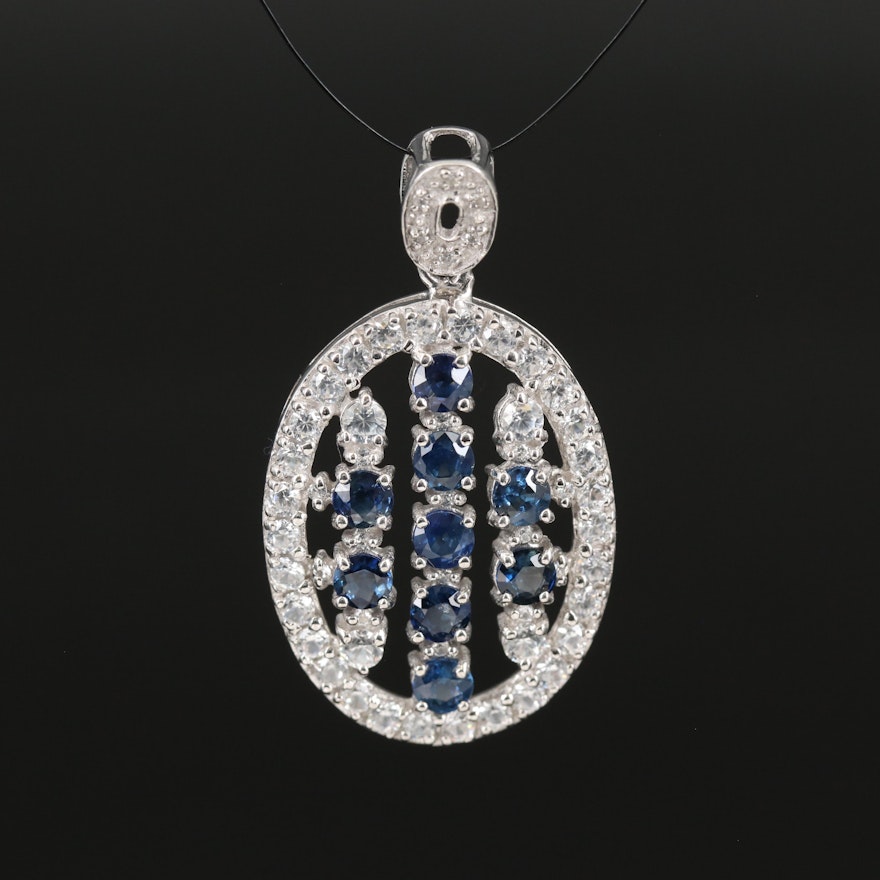 Sterling Sapphire and Zircon Oval Pendant