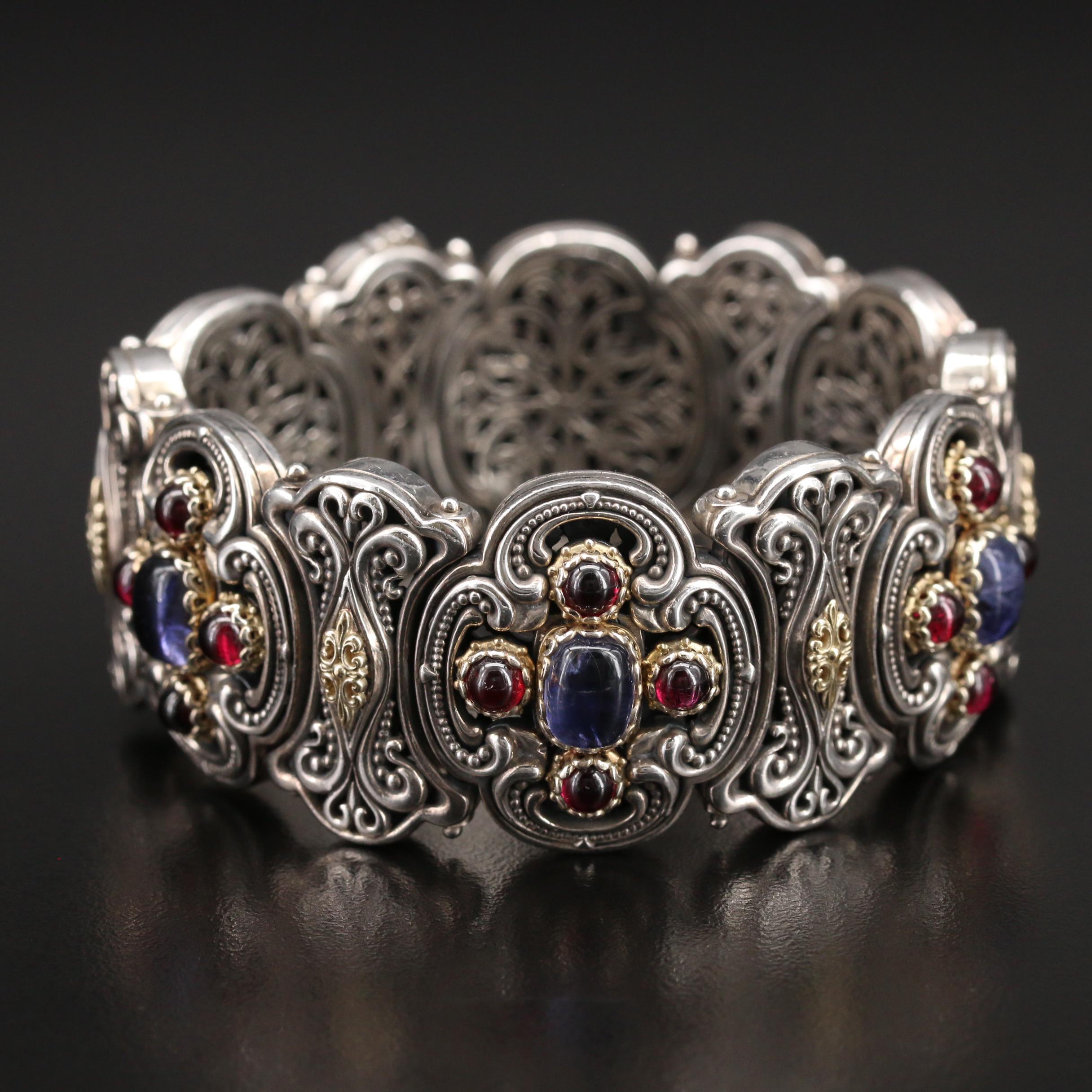 Konstantino Sterling Iolite and Rhodolite Garnet Bracelet with 18K Accents
