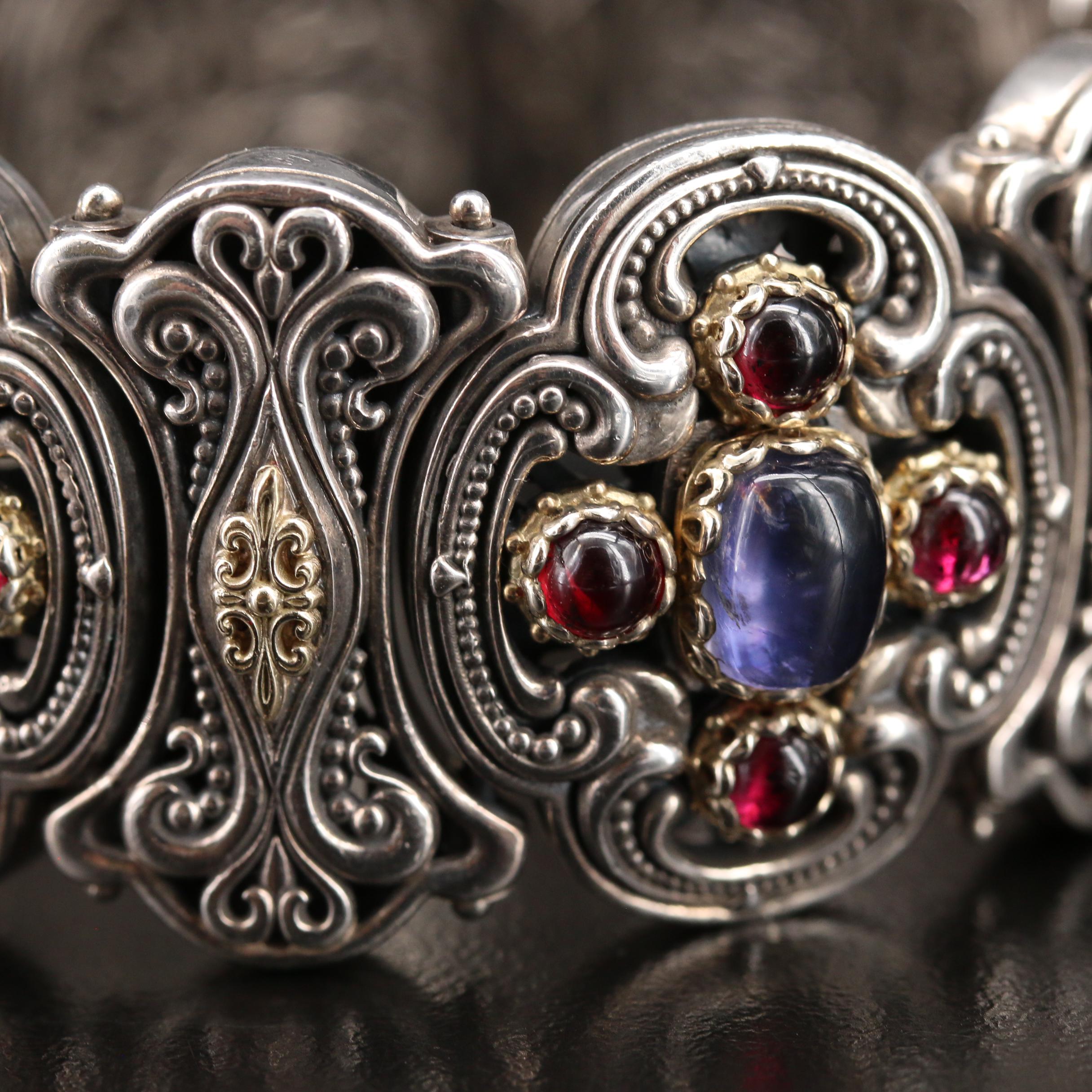 Konstantino Sterling Iolite and Rhodolite Garnet Bracelet with 18K Accents