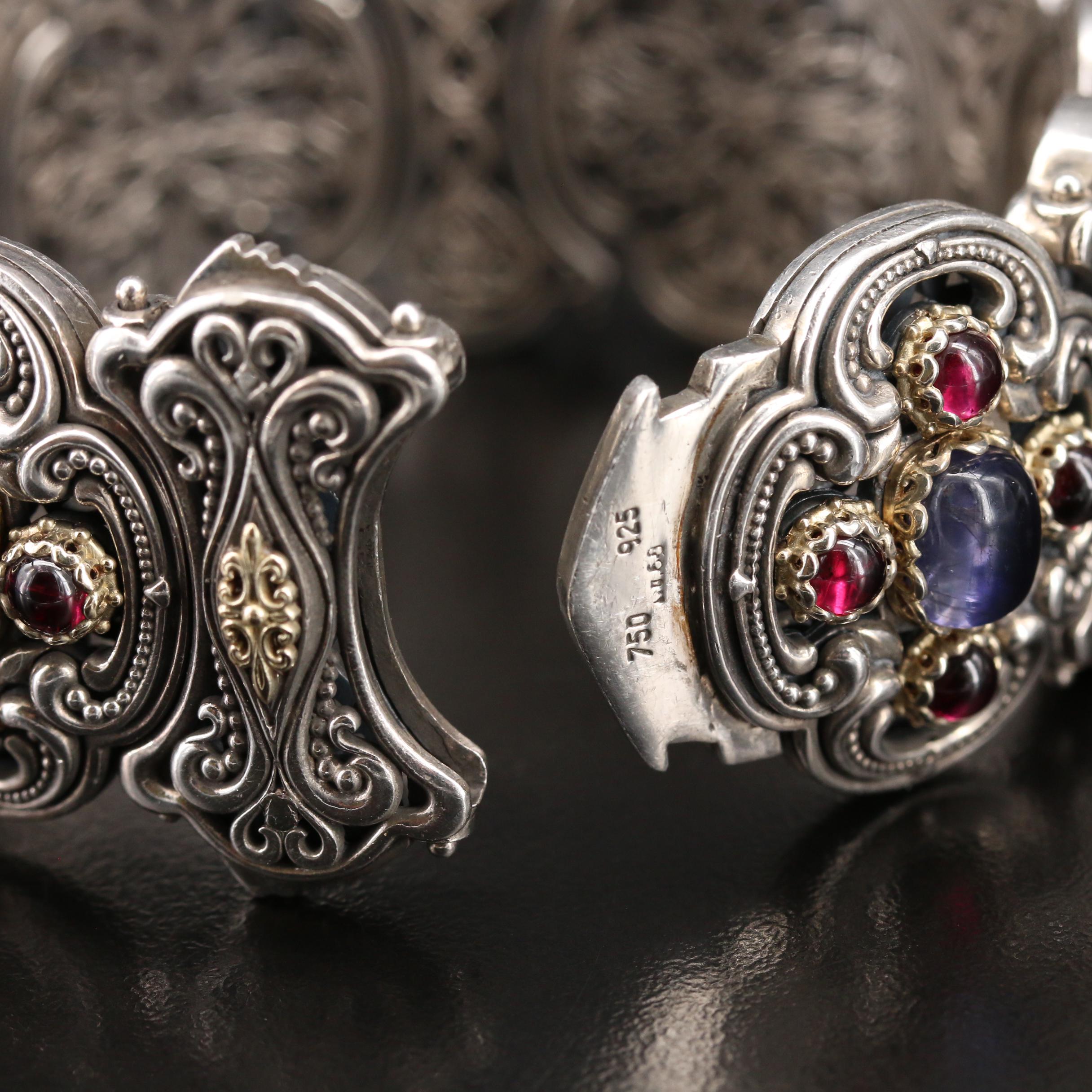 Konstantino Sterling Iolite and Rhodolite Garnet Bracelet with 18K Accents