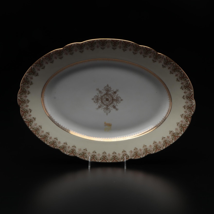 Limoges Porcelain Gilt-Decorated Platter, Mid-20th Century