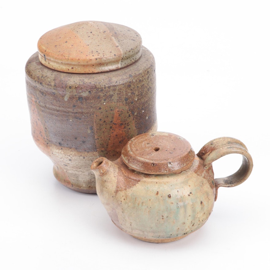 Contemporary Studio Pottery Teapot and Lidded Jar