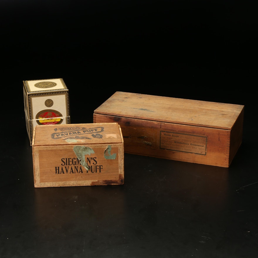 Siegman's Havana Puff Cigar Box, La Corona Cristales Glass Tubes and Soap Crate