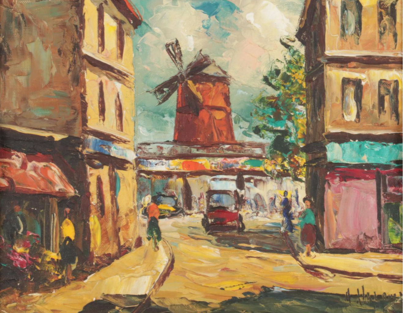 A. Valentine Impressionist Oil Painting "Moulin Rouge," Mid to Late 20th Century