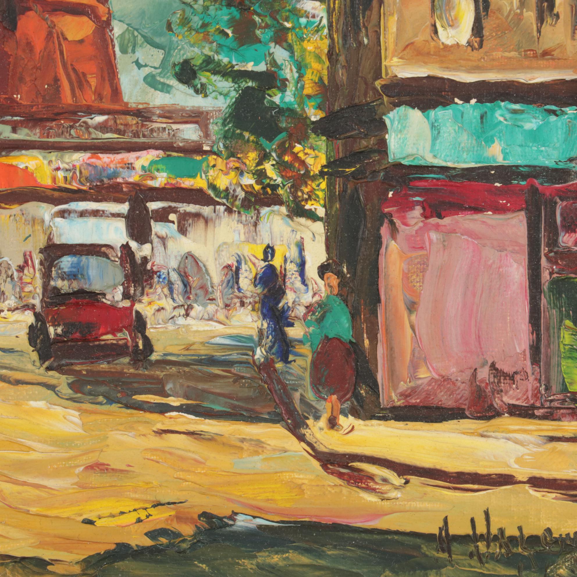 A. Valentine Impressionist Oil Painting "Moulin Rouge," Mid to Late 20th Century