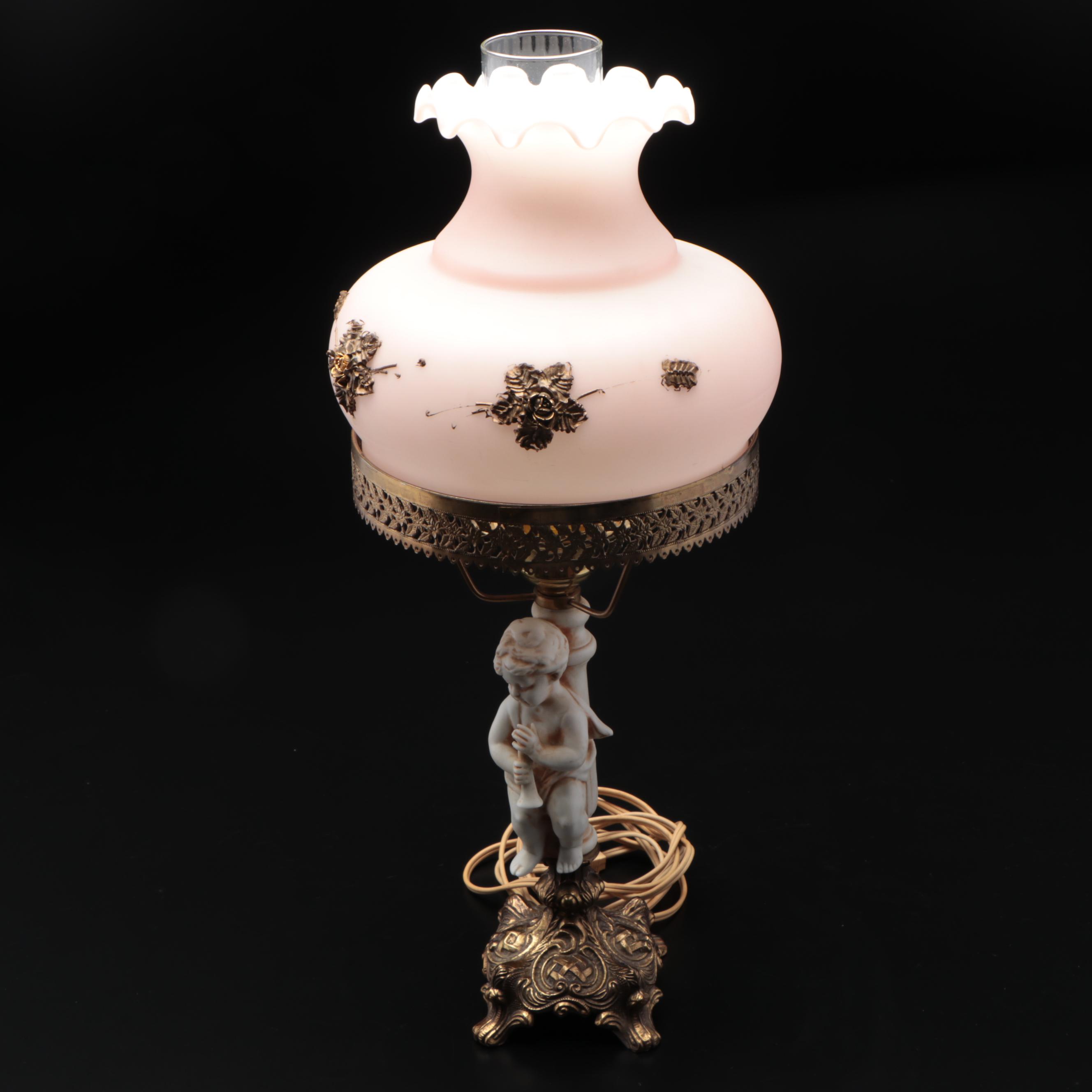 Brass Table Lamp with Putto Figurine Base