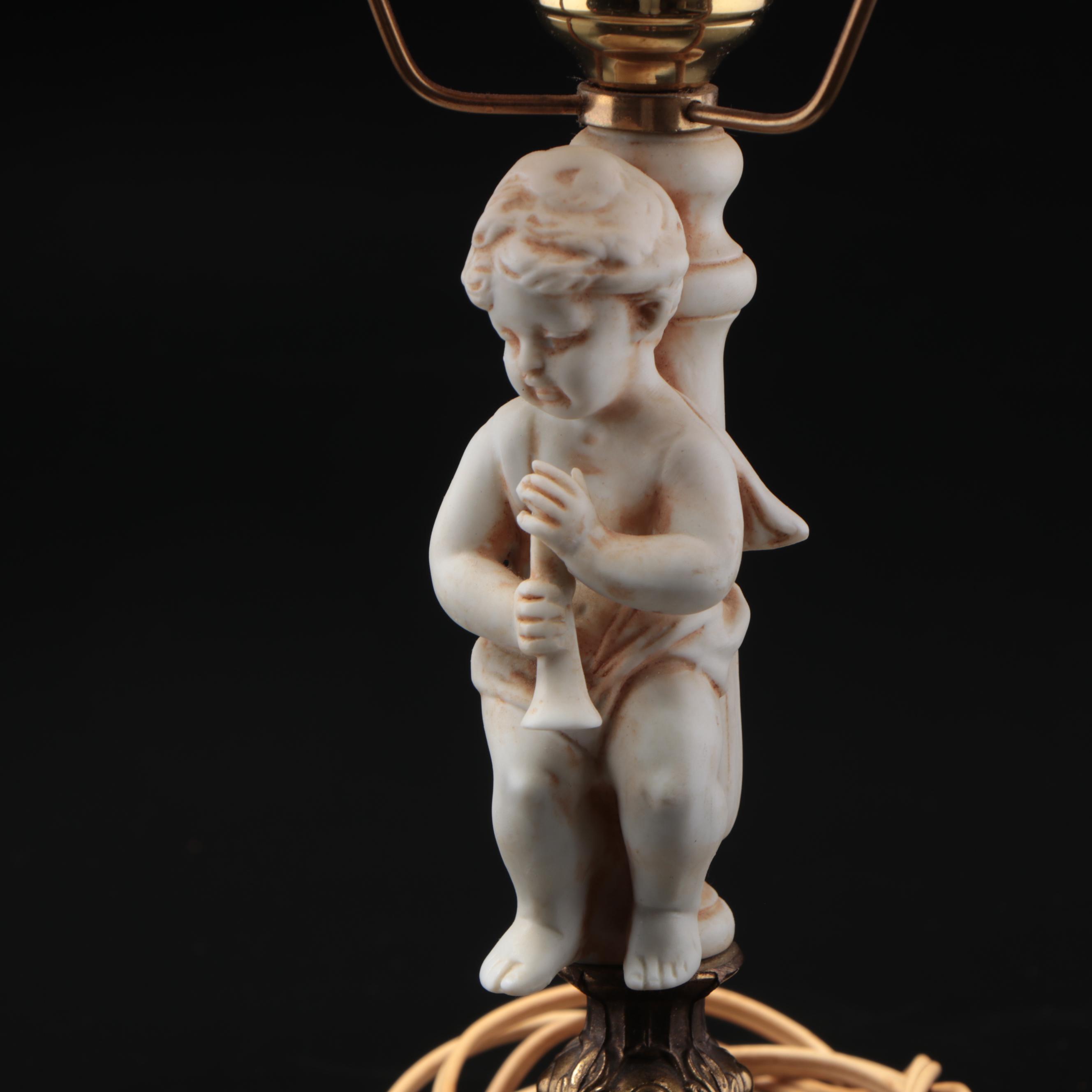 Brass Table Lamp with Putto Figurine Base