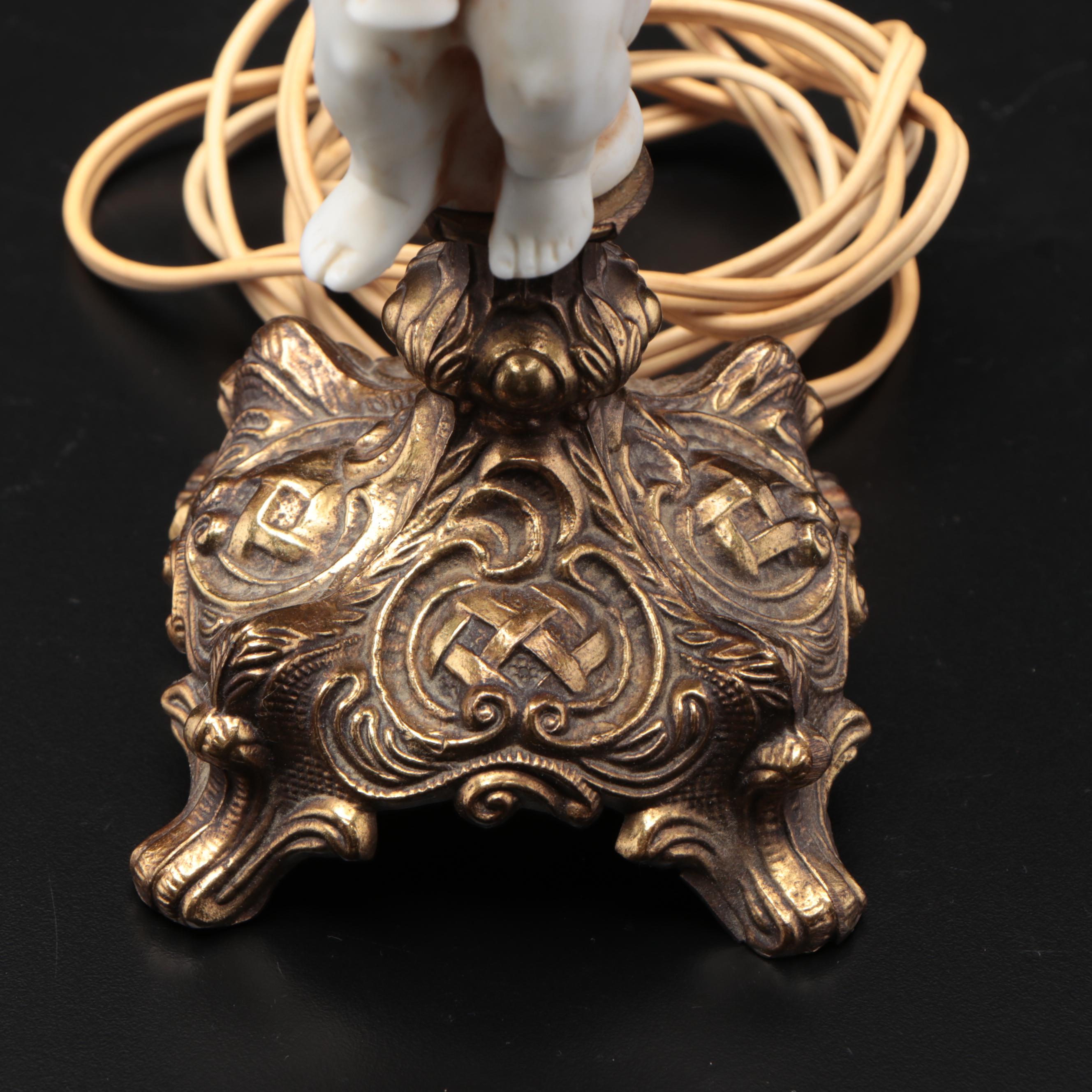 Brass Table Lamp with Putto Figurine Base