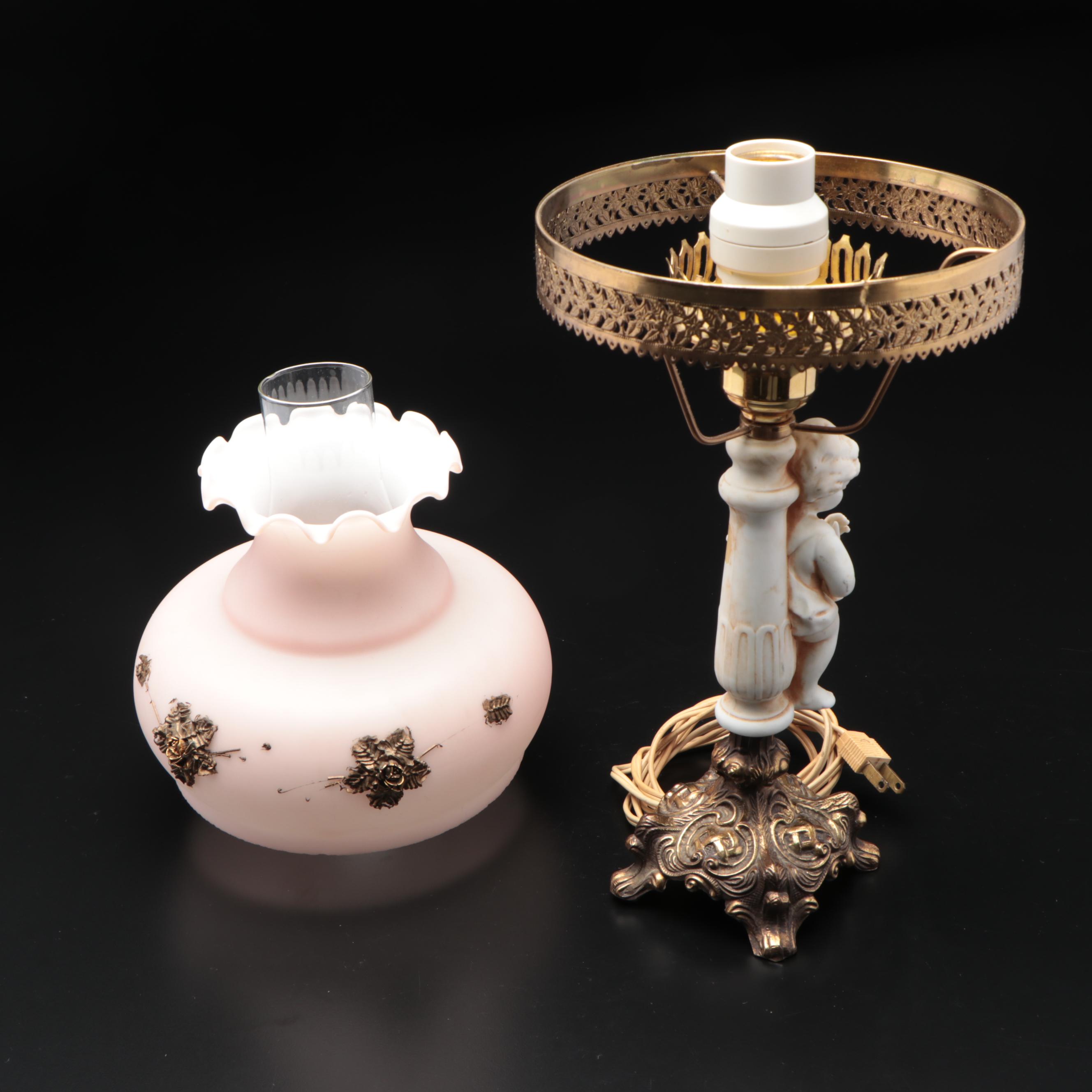 Brass Table Lamp with Putto Figurine Base