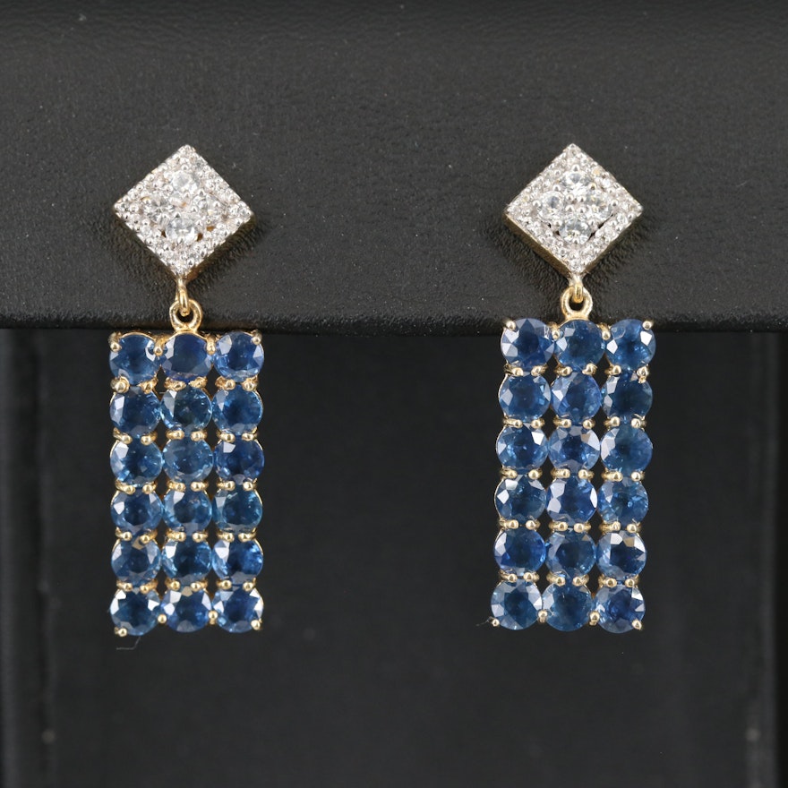 Sterling Silver Sapphire and Zircon Earrings