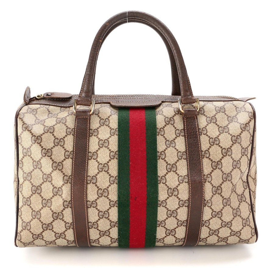 Gucci Accessories Collection Web Boston Bag in GG Supreme Canvas and Leather