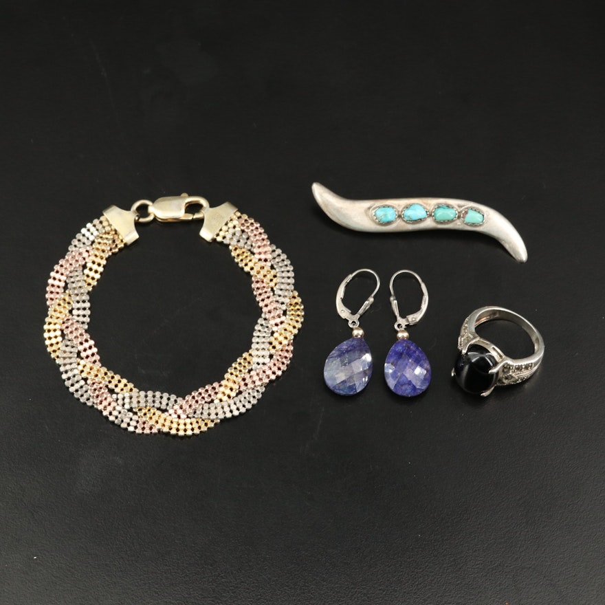 Sterling Jewelry with Braided Bracelet and Drop Earrings