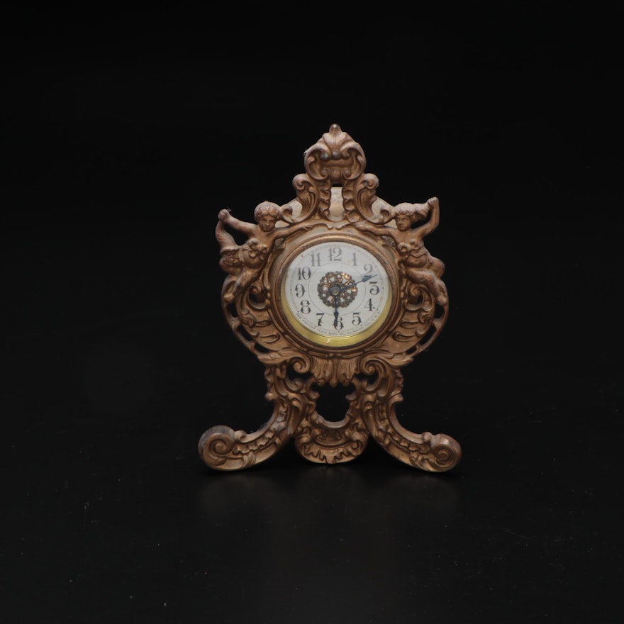 Western Clock Co Gilt Cast Metal Cherub Clock, Early 20th Century