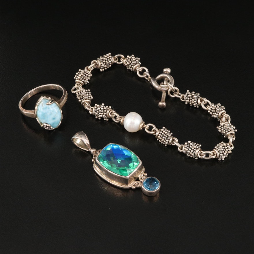 Sterling Jewelry Featuring Michael Dawkins Pearl Bracelet and Sajen Pendant