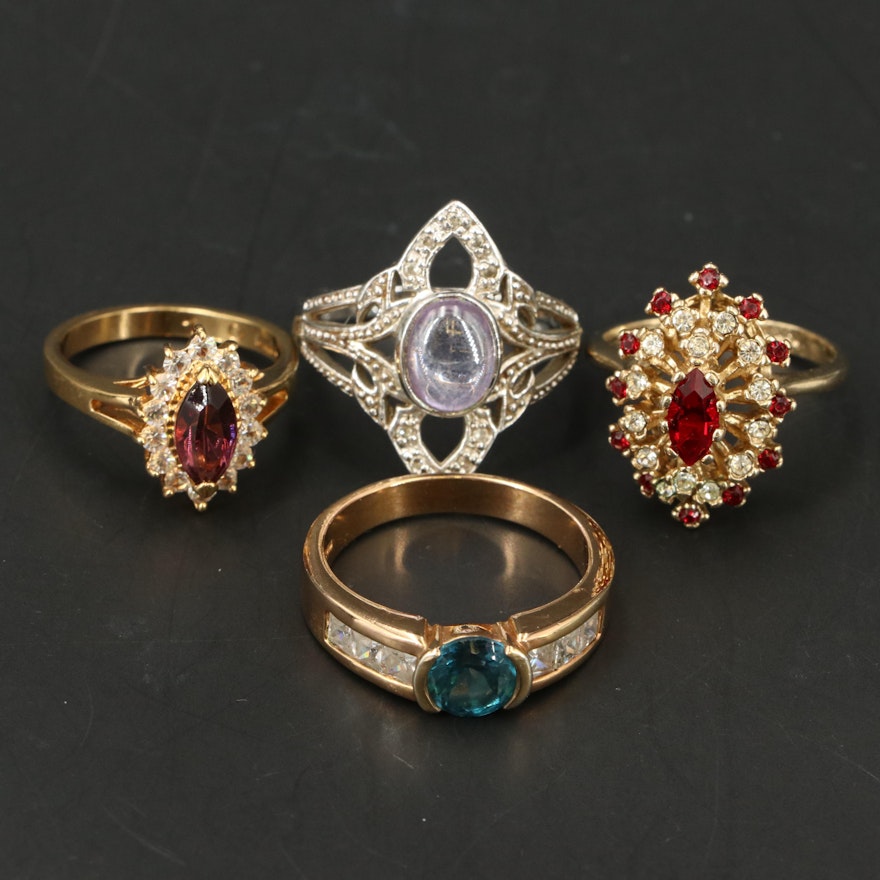 Topaz, Cubic Zirconia and Glass Costume Rings