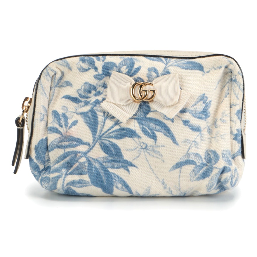 Gucci Japan Exclusive Botanical Blue and White Canvas Pouch