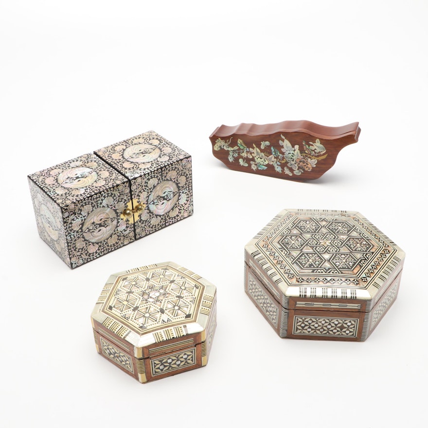 Chinese and Middle Eastern Mother-of-Pearl Inlaid Boxes