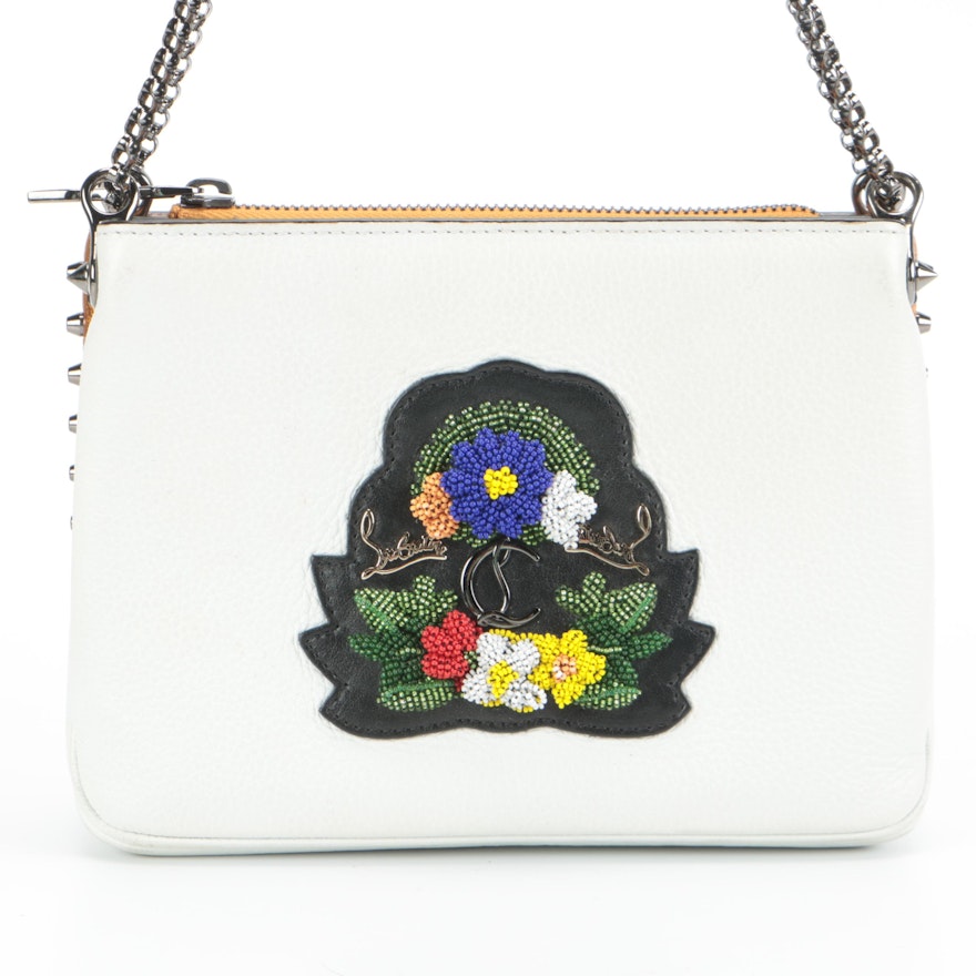 Christian Louboutin Floral Beaded and Studded Leather Shoulder Bag