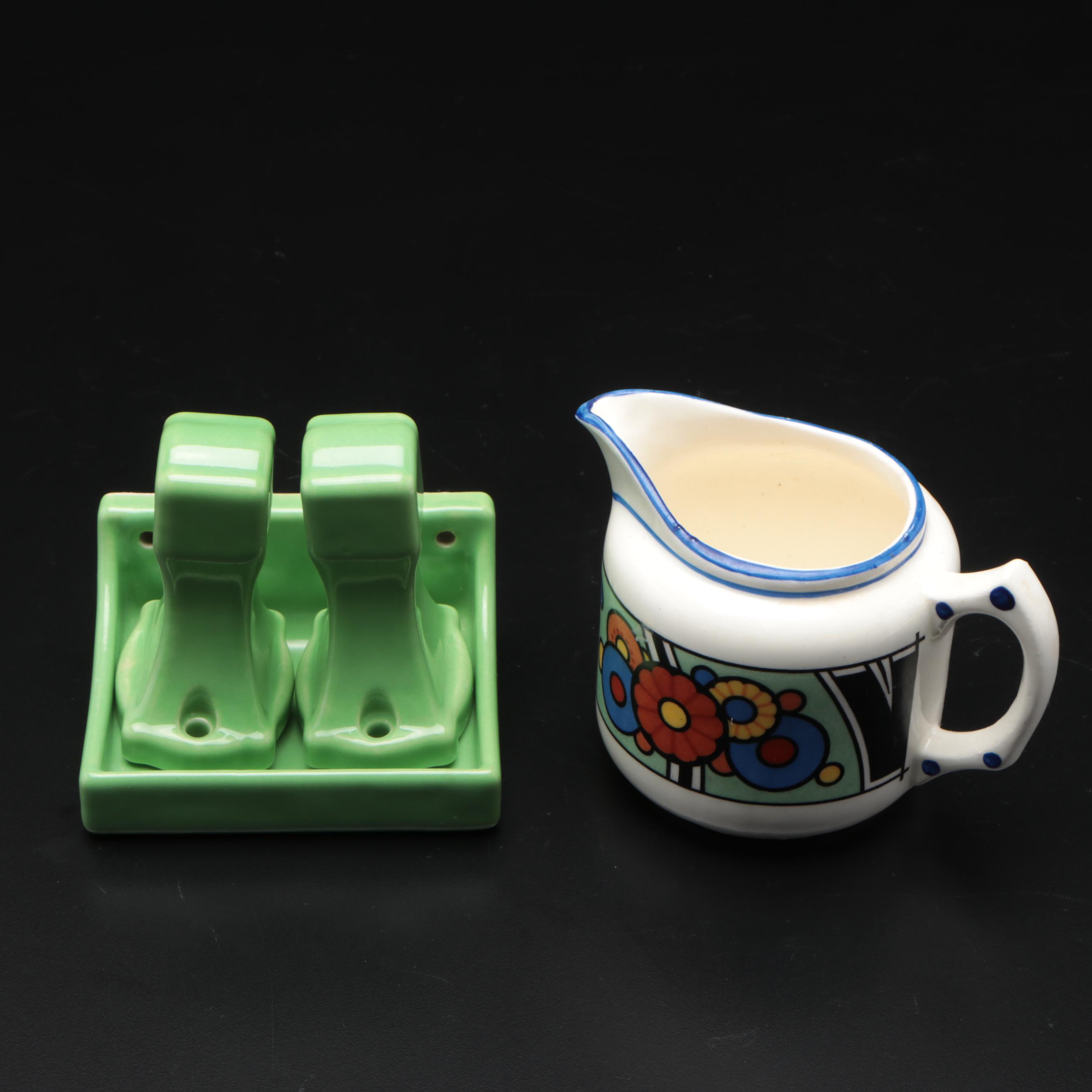 Hall Pottery Ceramic Airflow Ball Teapot, and Other Tableware, Mid-20th Century