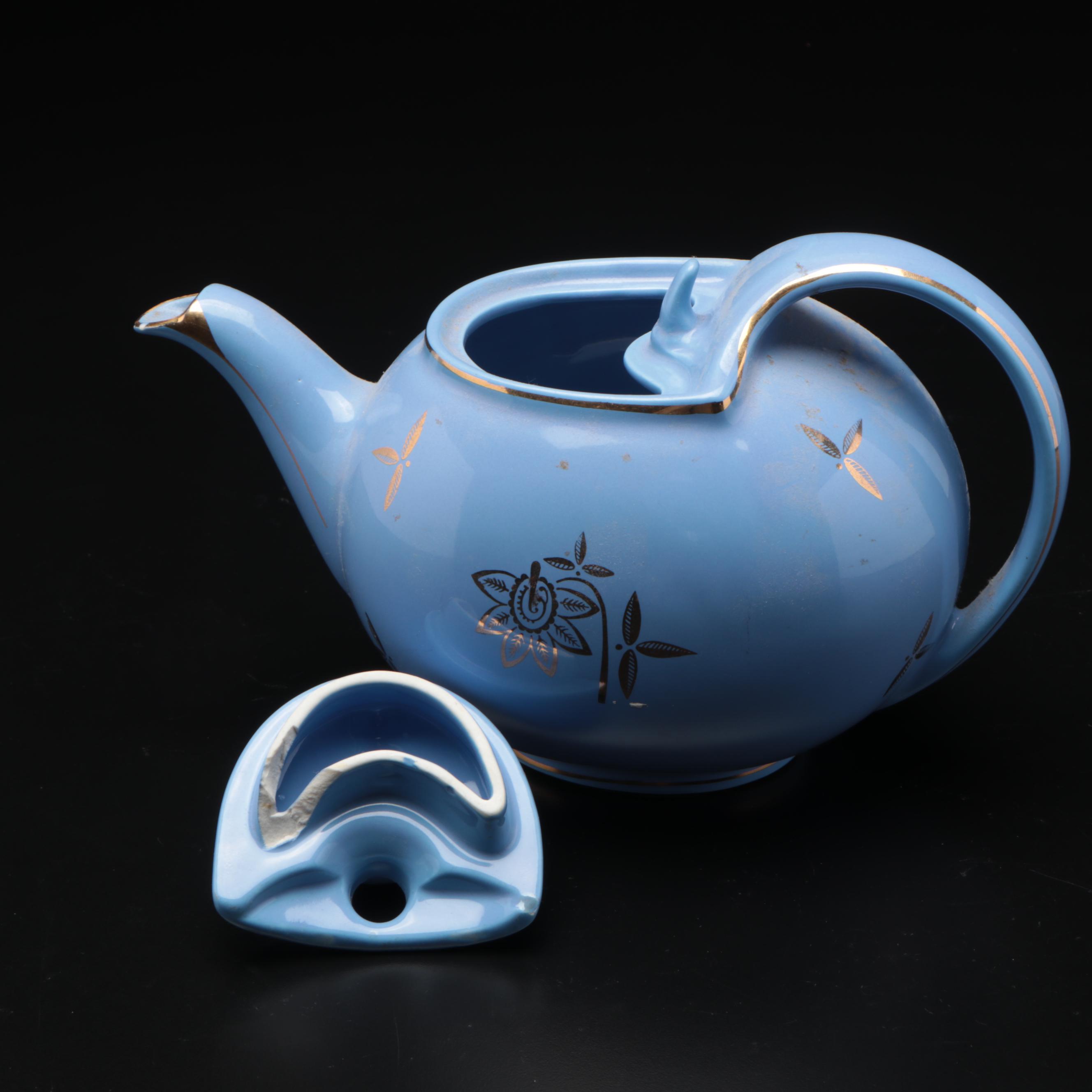 Hall Pottery Ceramic Airflow Ball Teapot, and Other Tableware, Mid-20th Century