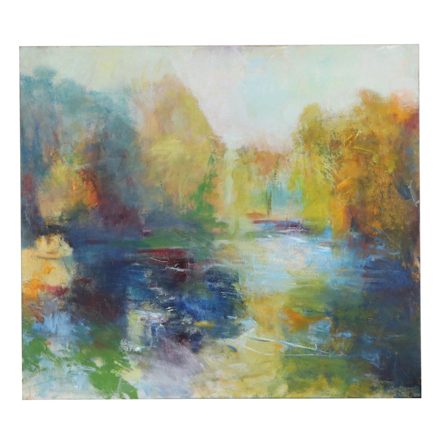 Mark Whitmarsh Mixed Media Painting "Fall River Passage," 2019