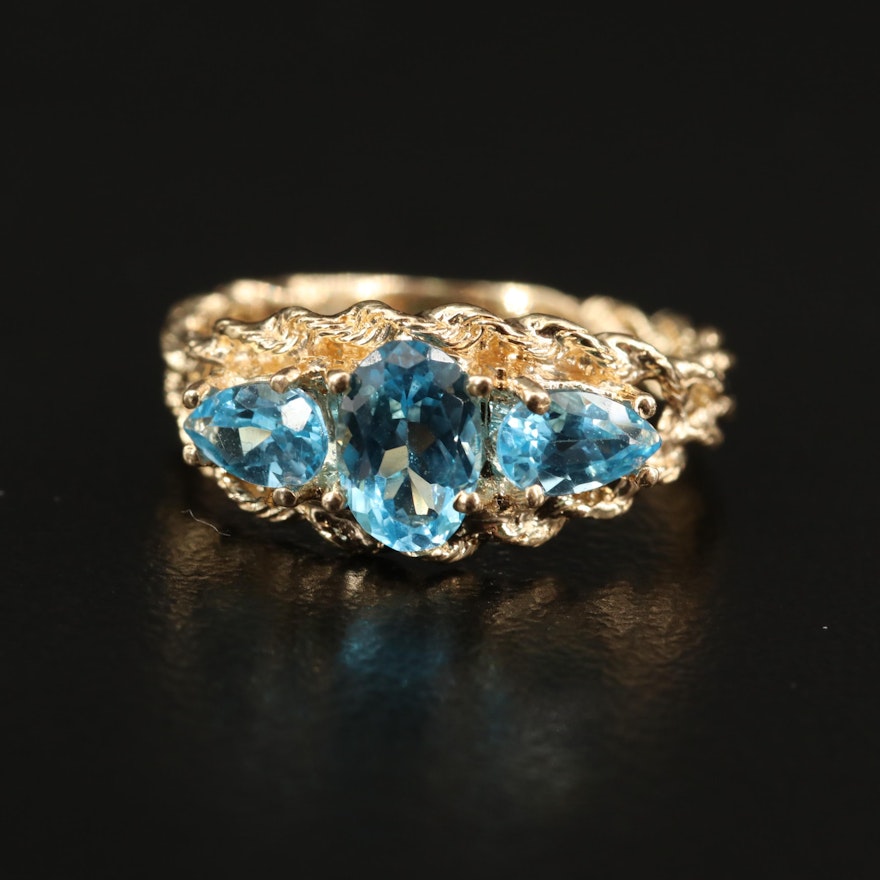 14K Topaz Ring with French Rope Design