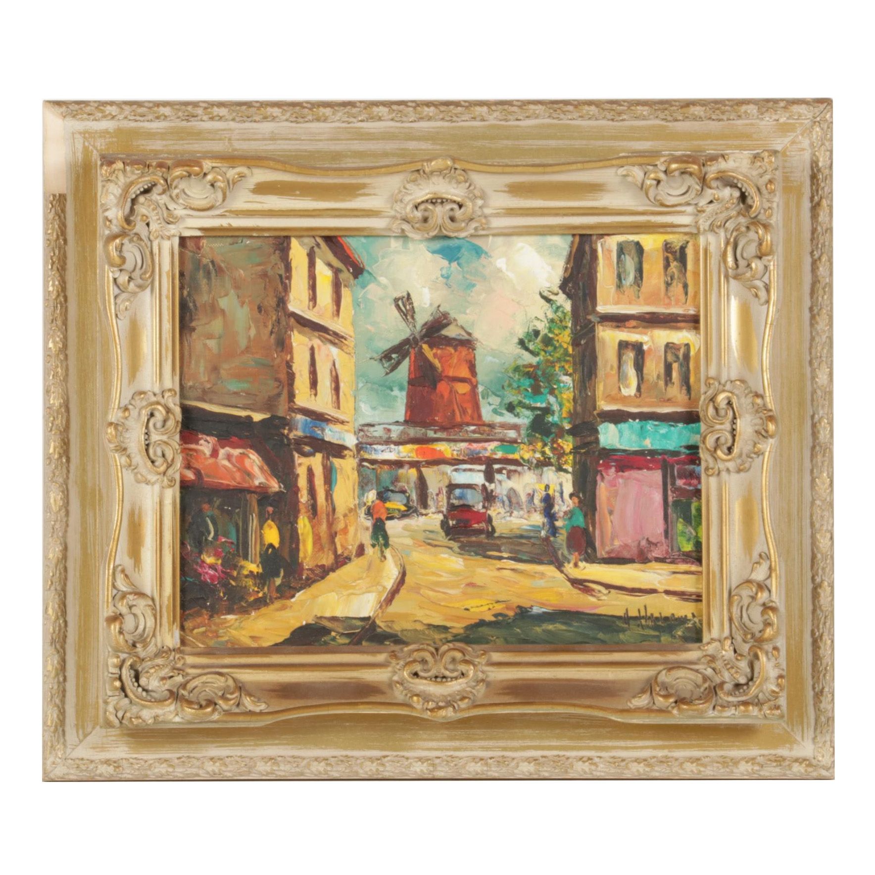 A. Valentine Impressionist Oil Painting "Moulin Rouge," Mid to Late 20th Century