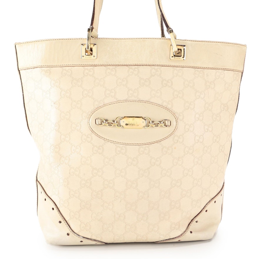 Gucci Punch Tote in Off-White Guccissima Leather