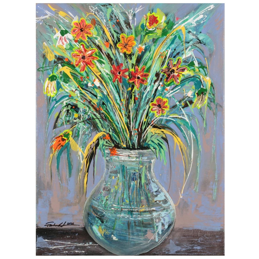 Farshad Lanjani Vase of Flowers Still Life Acrylic Painting, 2021