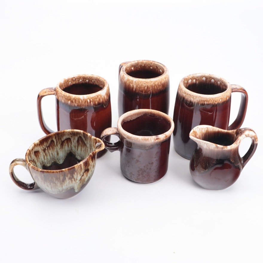 Hull and Others Glazed Ceramic Mugs and Cream Pitchers, Mid-20th Century