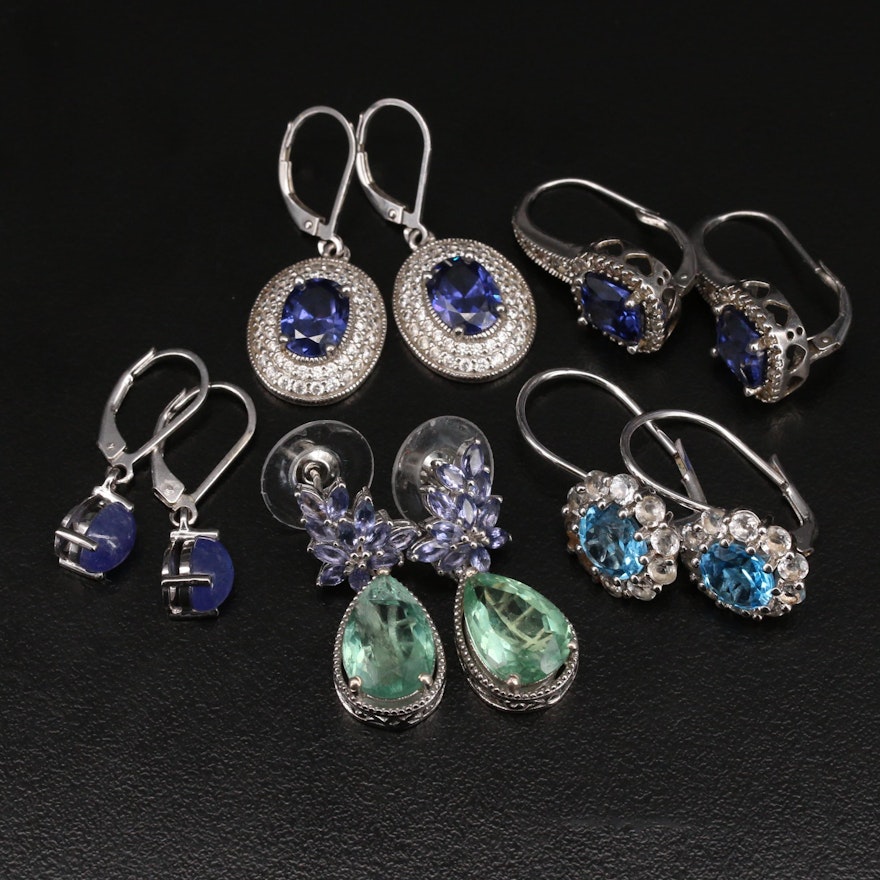 Tanzanite, Topaz and Cubic Zirconia Earrings Including Sterling Silver