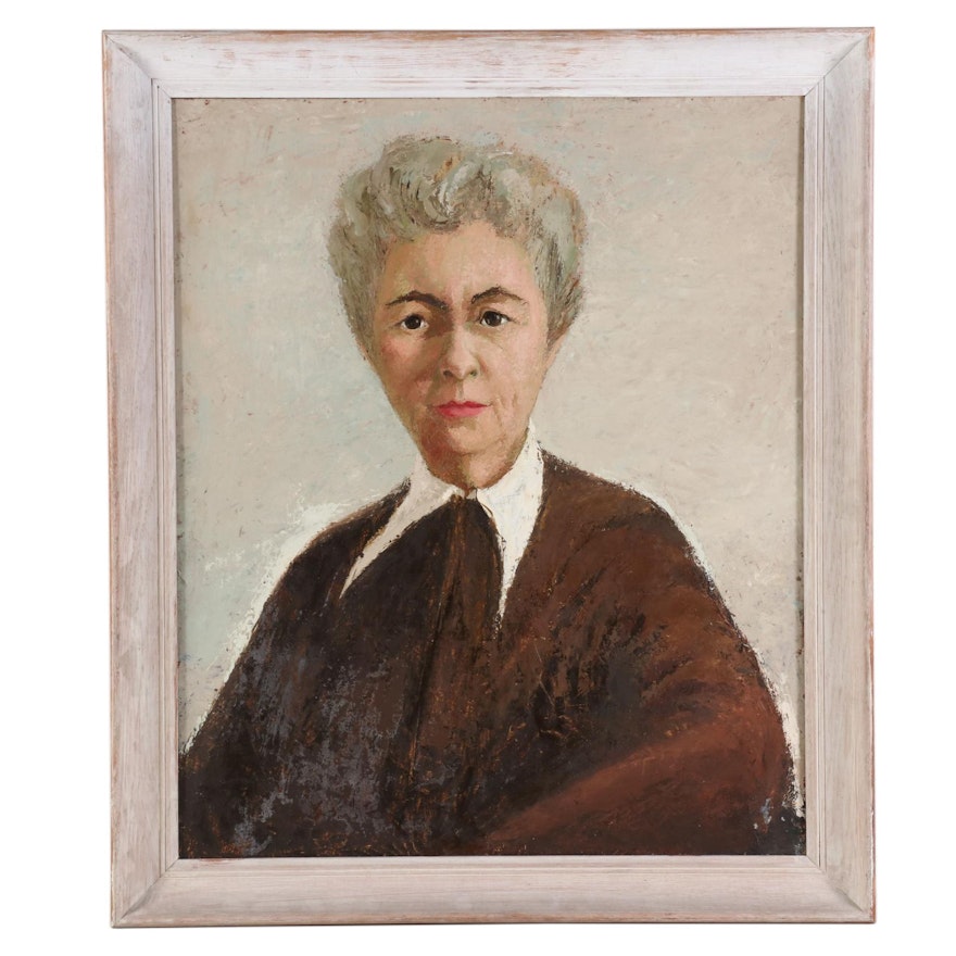 Carolyn Shine Portrait Oil Painting of Elderly Woman, Mid-Late 20th Century