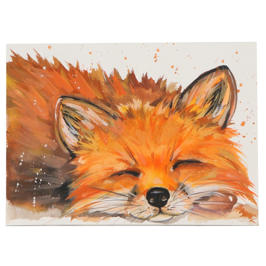 Anne “Angor” Gorywine Watercolor Painting of Fox, 2021