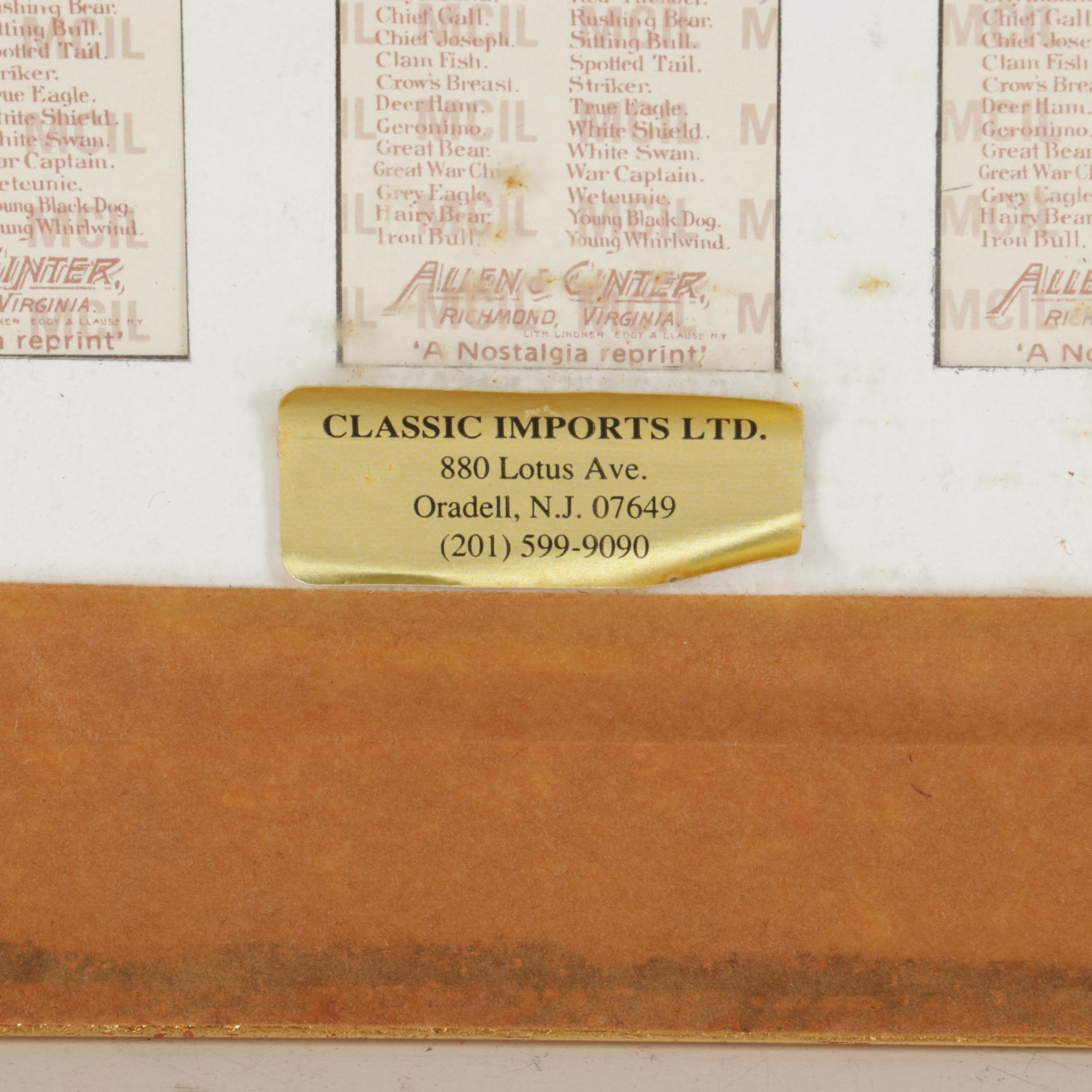 Offset Lithograph of Cigarette Cards "Celebrated Indian Chiefs, 1888"