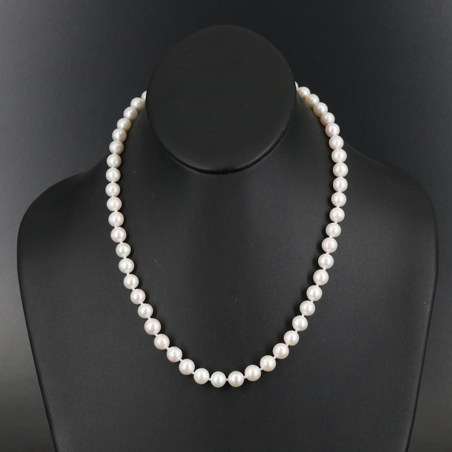 Single Strand Pearl Necklace with 14K Clasp