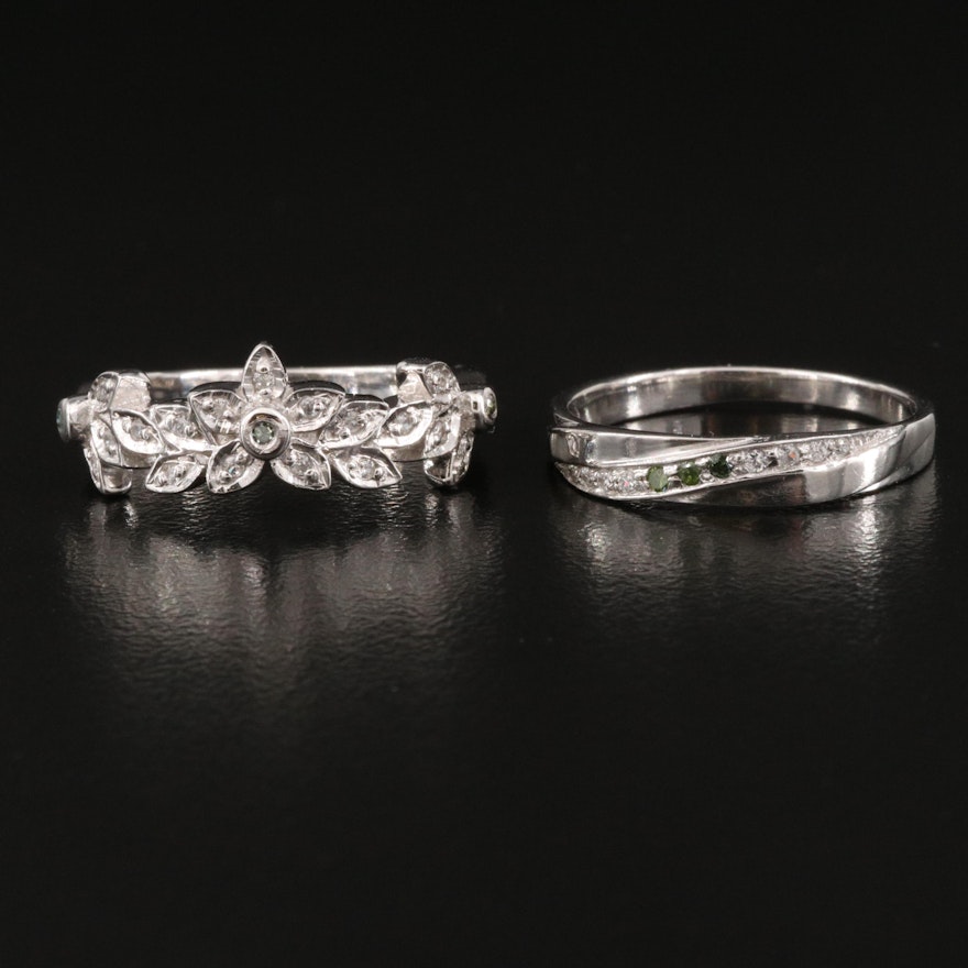 Sterling Silver Diamond and White Zircon Bands