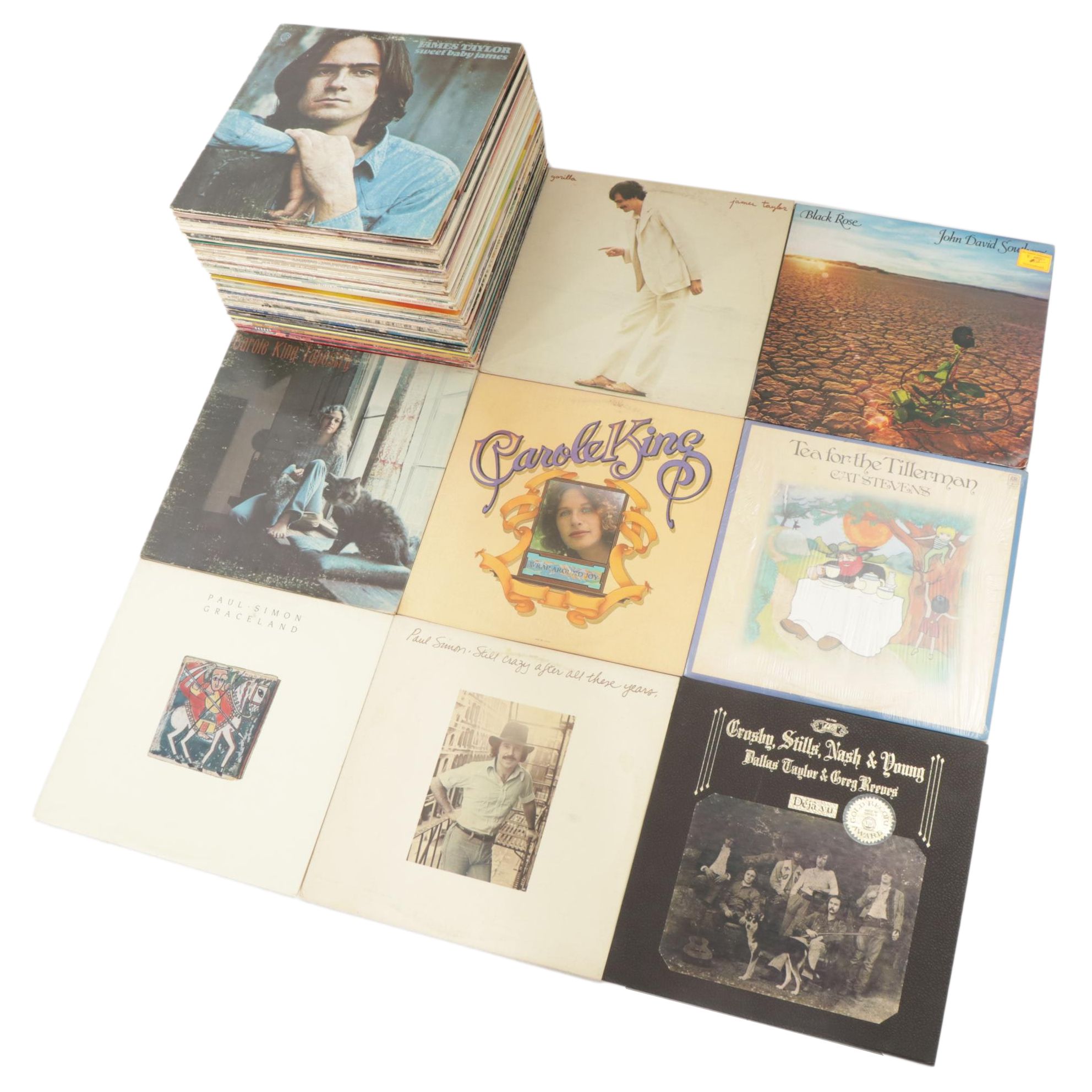 James Taylor, Paul Simon, Carole King and Other Vinyl Records, Mid-20th C.