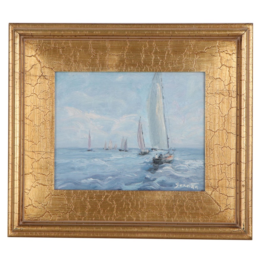 Sean Wu Oil Painting of Sailboats at Sea, 2021