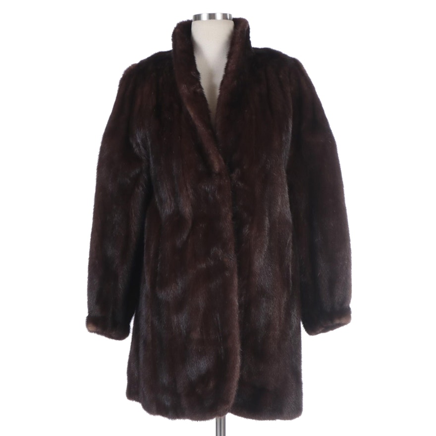 Brown Mink Fur Stroller Coat with Tapered Cuffs from Douglas Furs