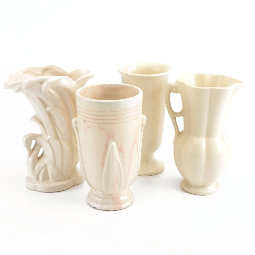 McCoy and Others White Glazed Ceramic Vases, Mid-20th Century