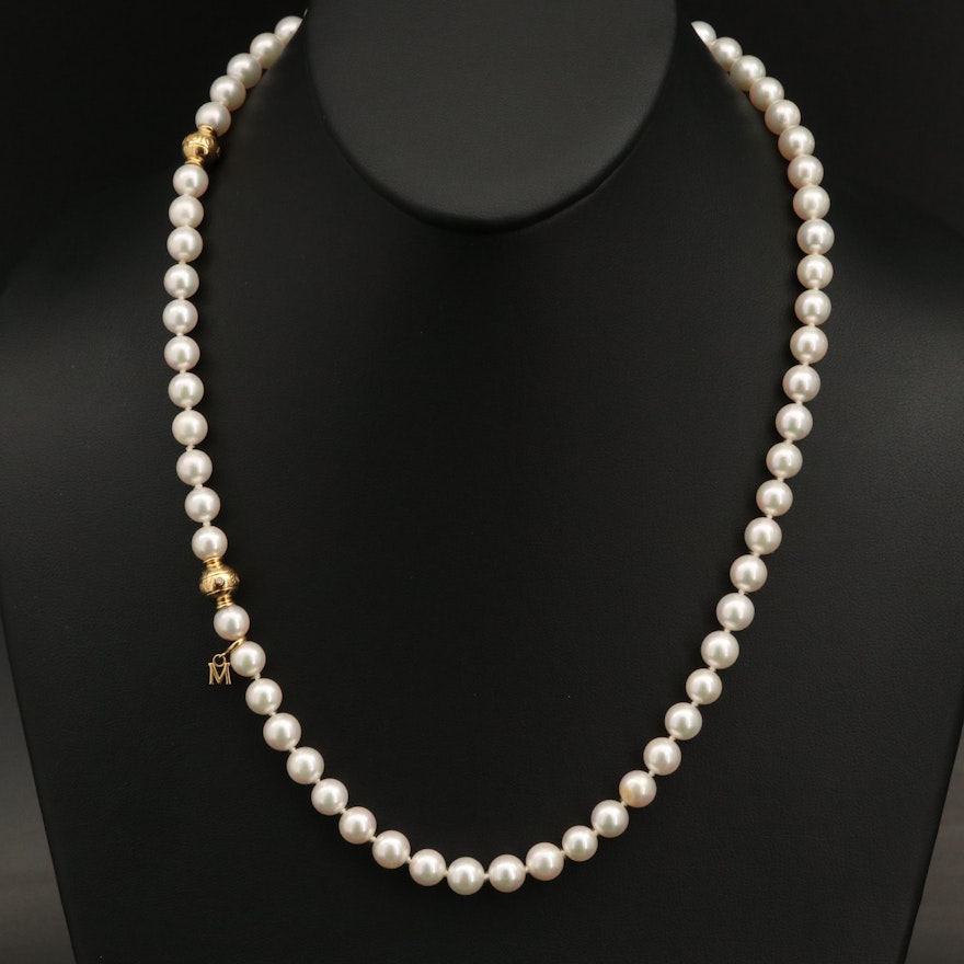 Mikimoto 18K Pearl and Diamond Necklace