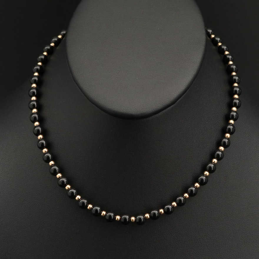 14K Black Onyx Bead Necklace