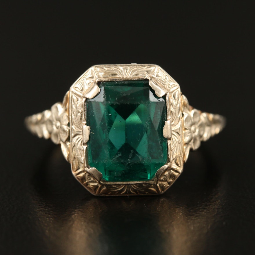 Circa 1930 14K Faceted Glass Ring