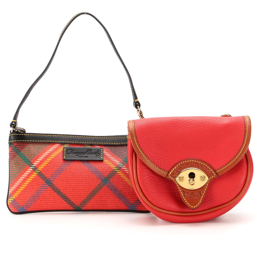 Dooney & Bourke Red Leather Crossbody and Plaid Coated Canvas Zip Pouch