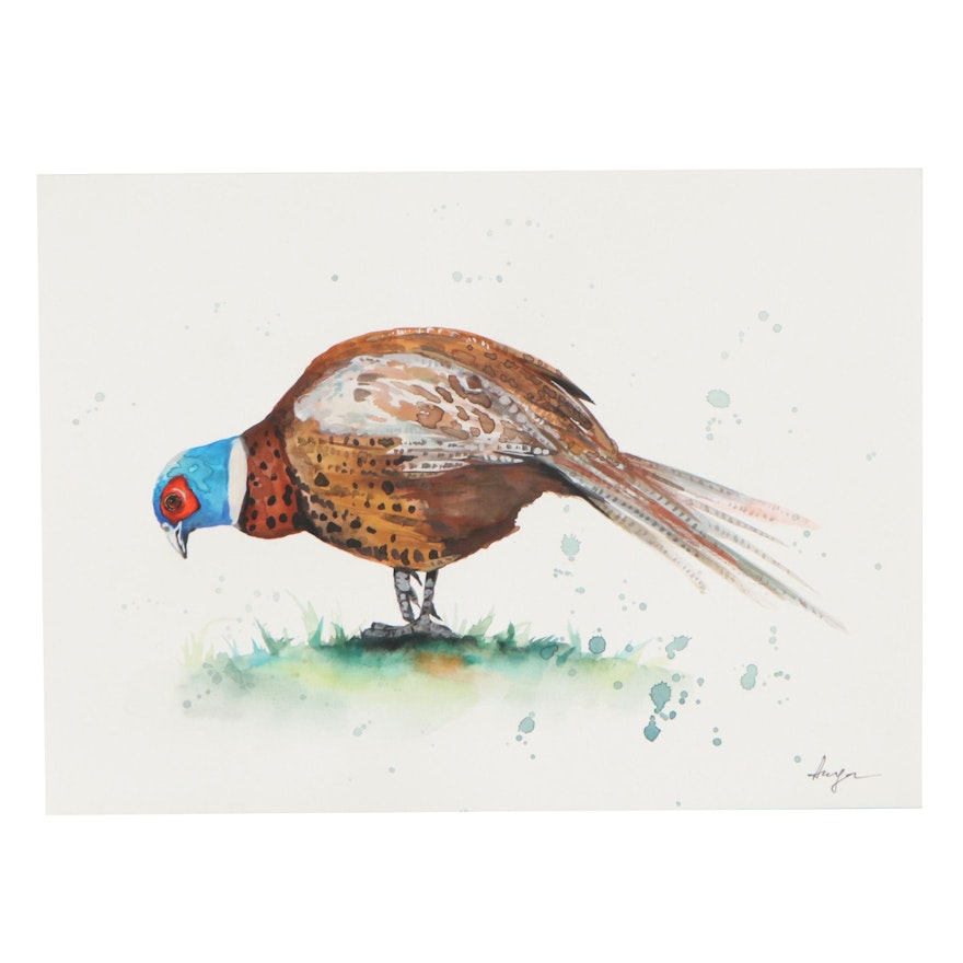 Anne “Angor” Gorywine Watercolor Painting of Pheasant, 2021