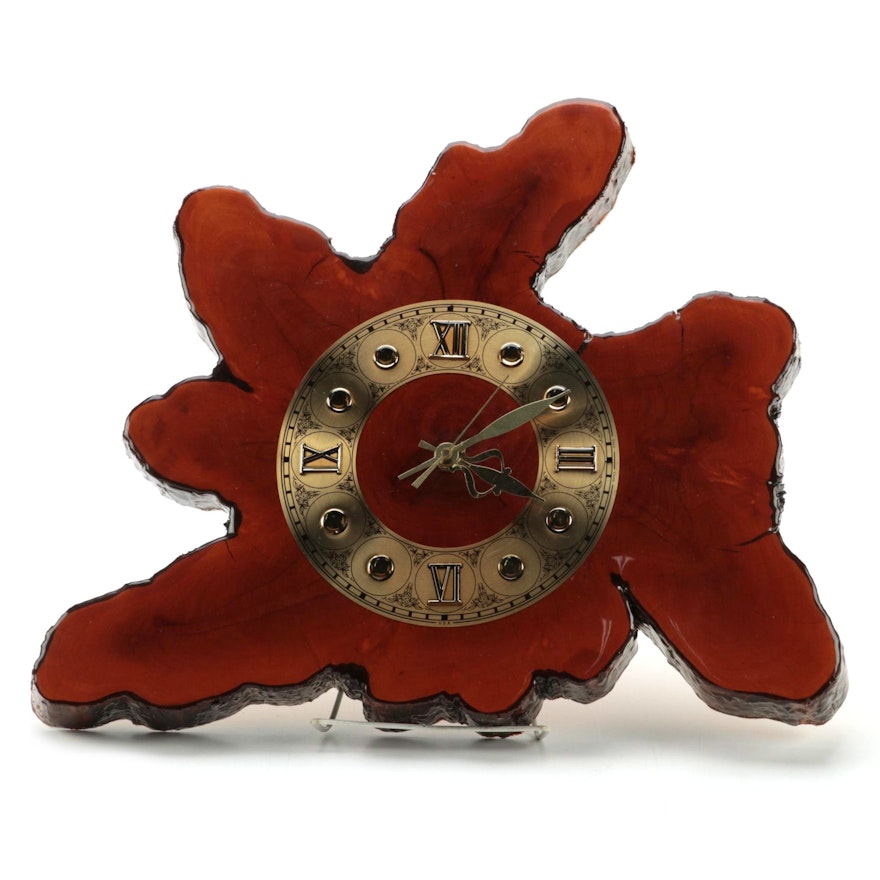 Lacquered Cypress Tree Trunk Slice Wall Clock