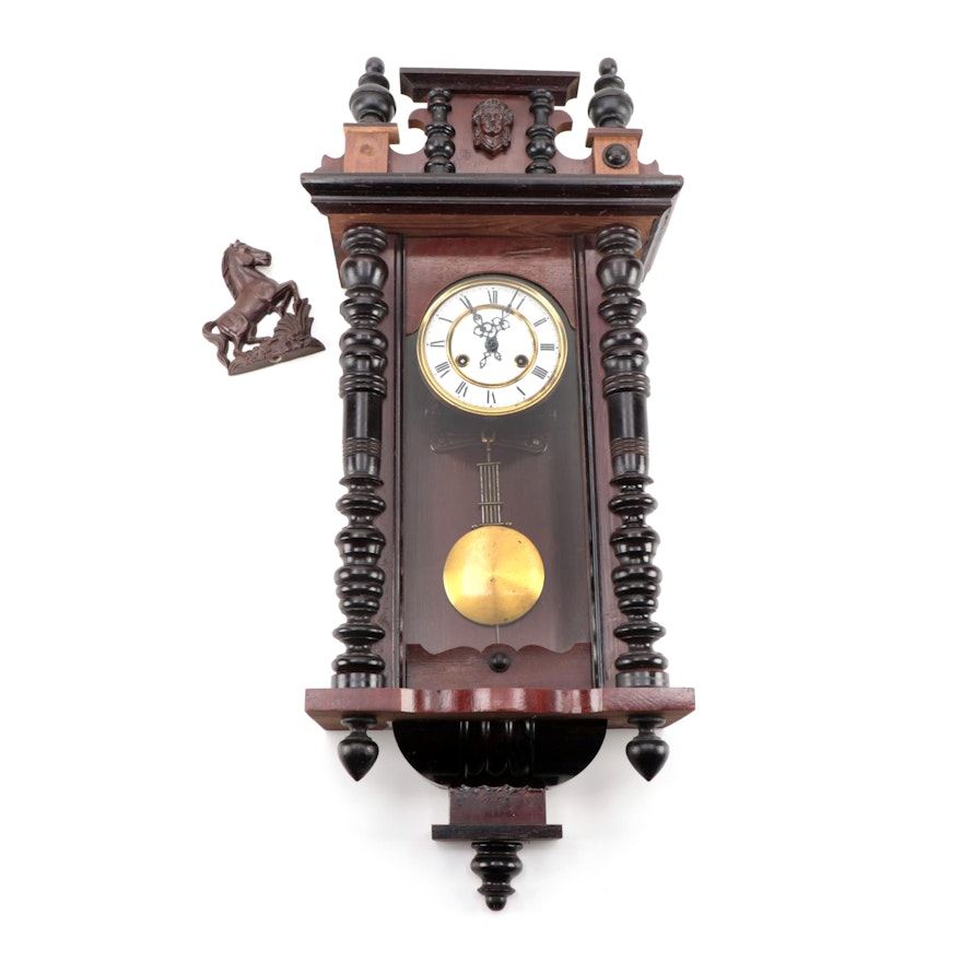 Wooden Spindle Case Wall Mount Pendulum Clock