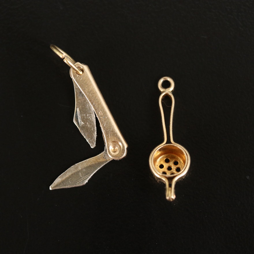 14K Articulated Pocket Knife and Ricer Charms