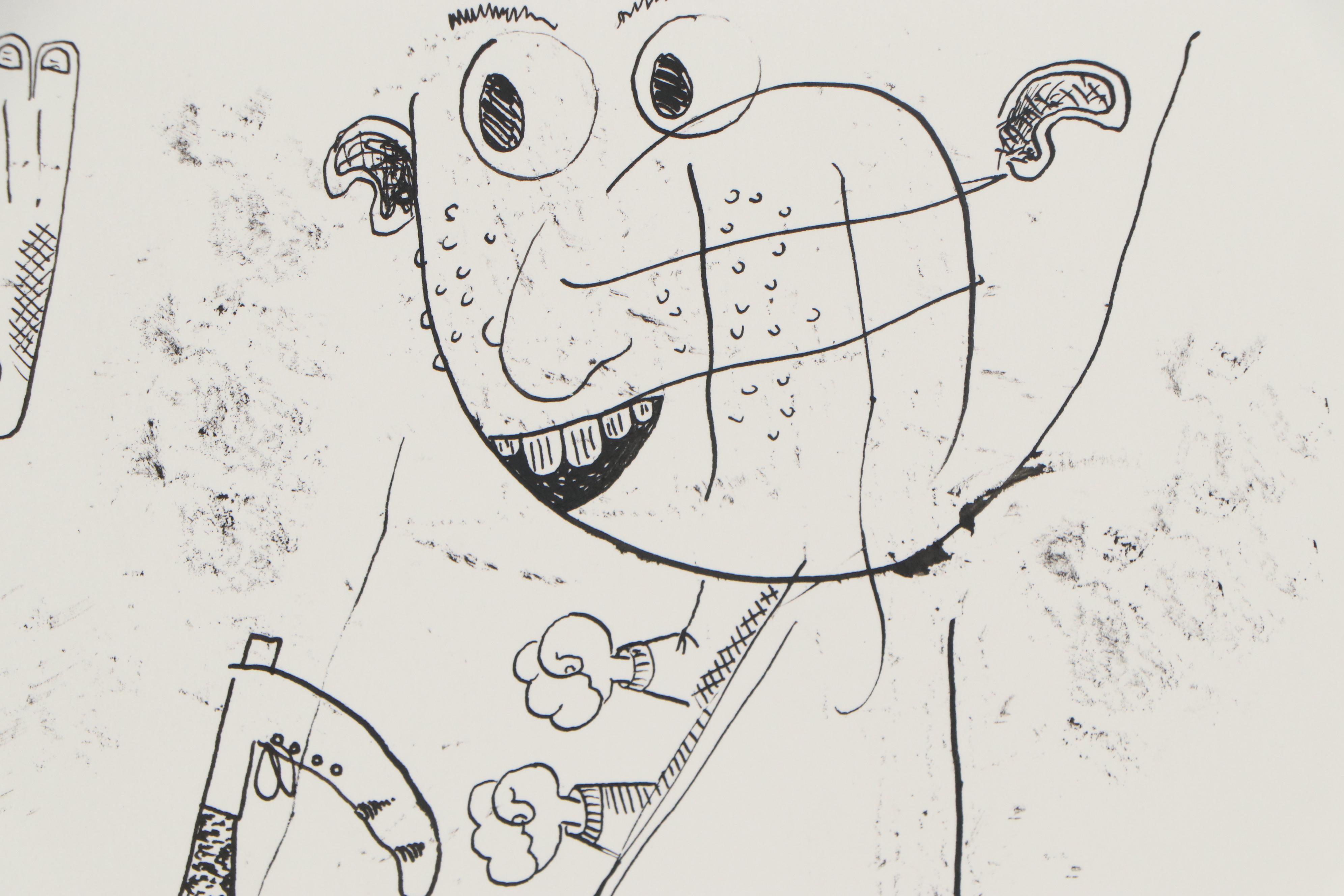 Sean A. Garrison Abstract Folk Art Ink Drawing, 21st Century