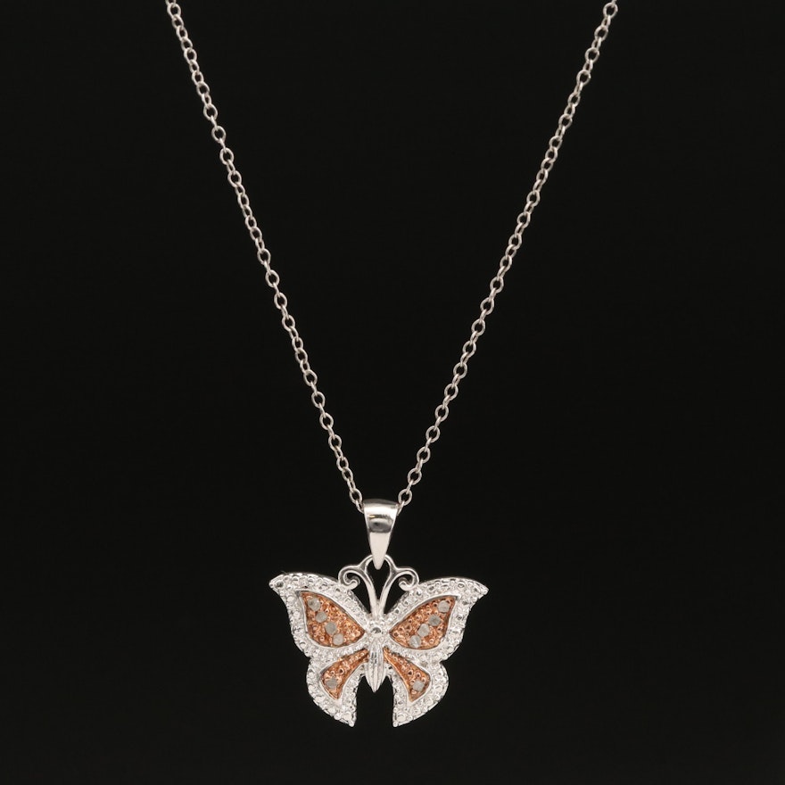 Sterling Silver Diamond Butterfly Pendant Necklace